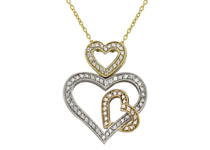 Three Tone Plated CZ Studded Heart Pendant